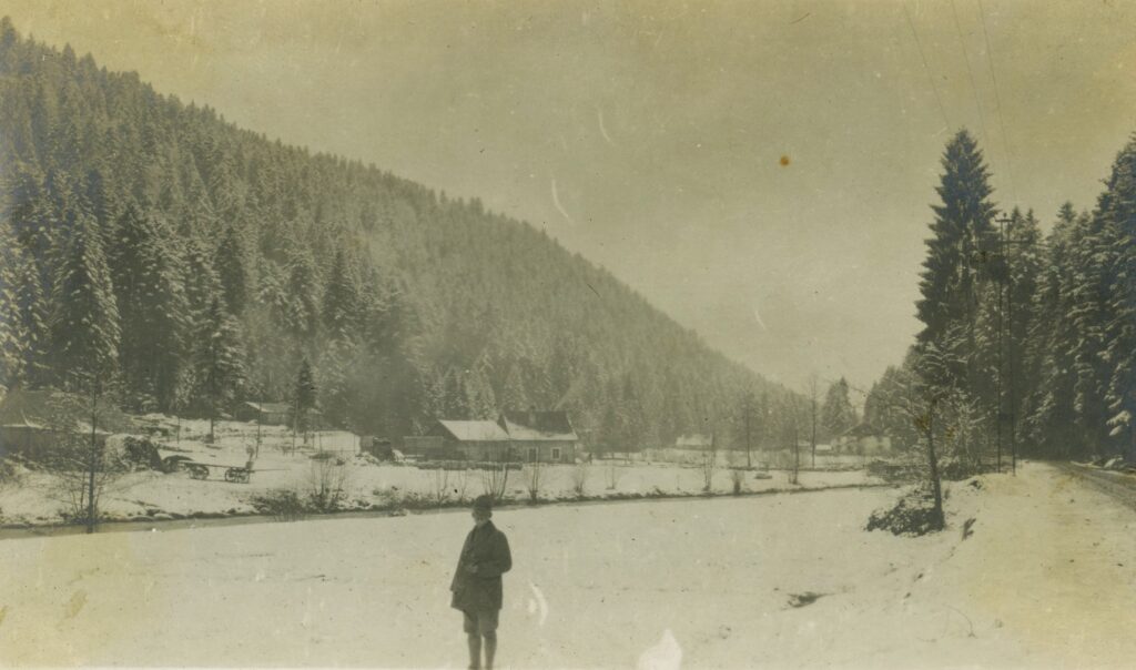 Man standing in snow in France in about 1917