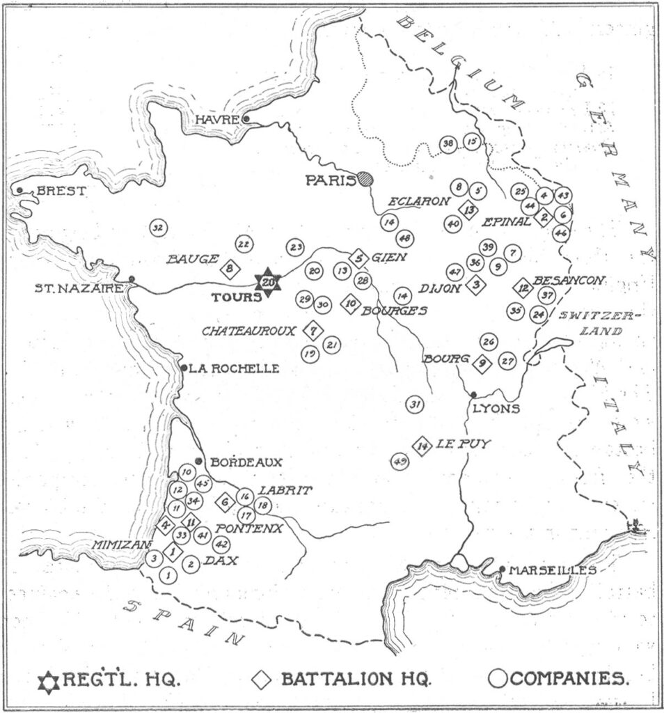 Map image from the book Twentieth Engineers, France 1917, 1918, 1919